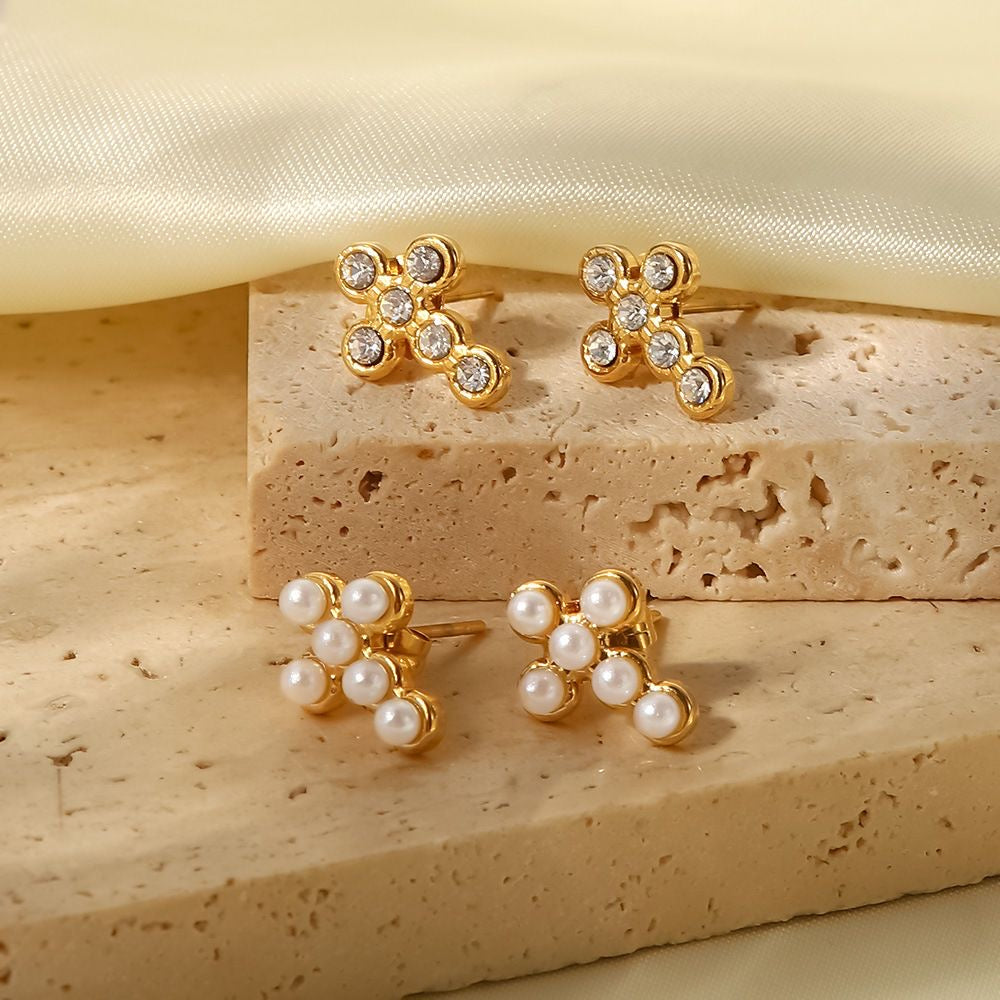 FAITH pearl cross studs