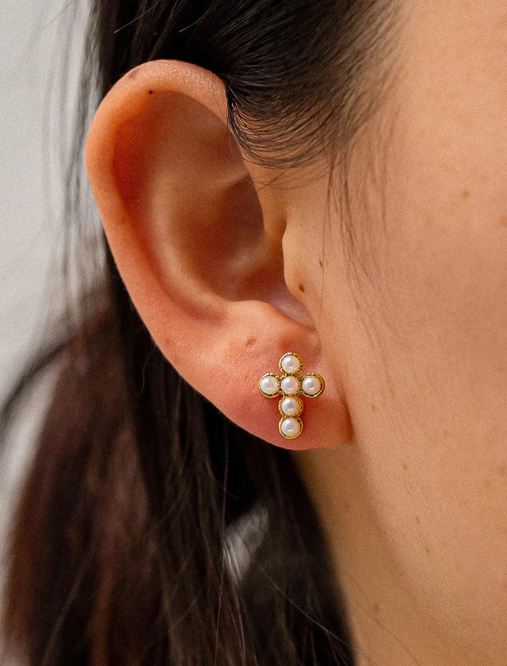 Heavenly Pearl Cross Studs