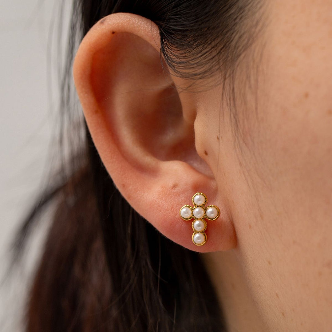 FAITH pearl cross studs