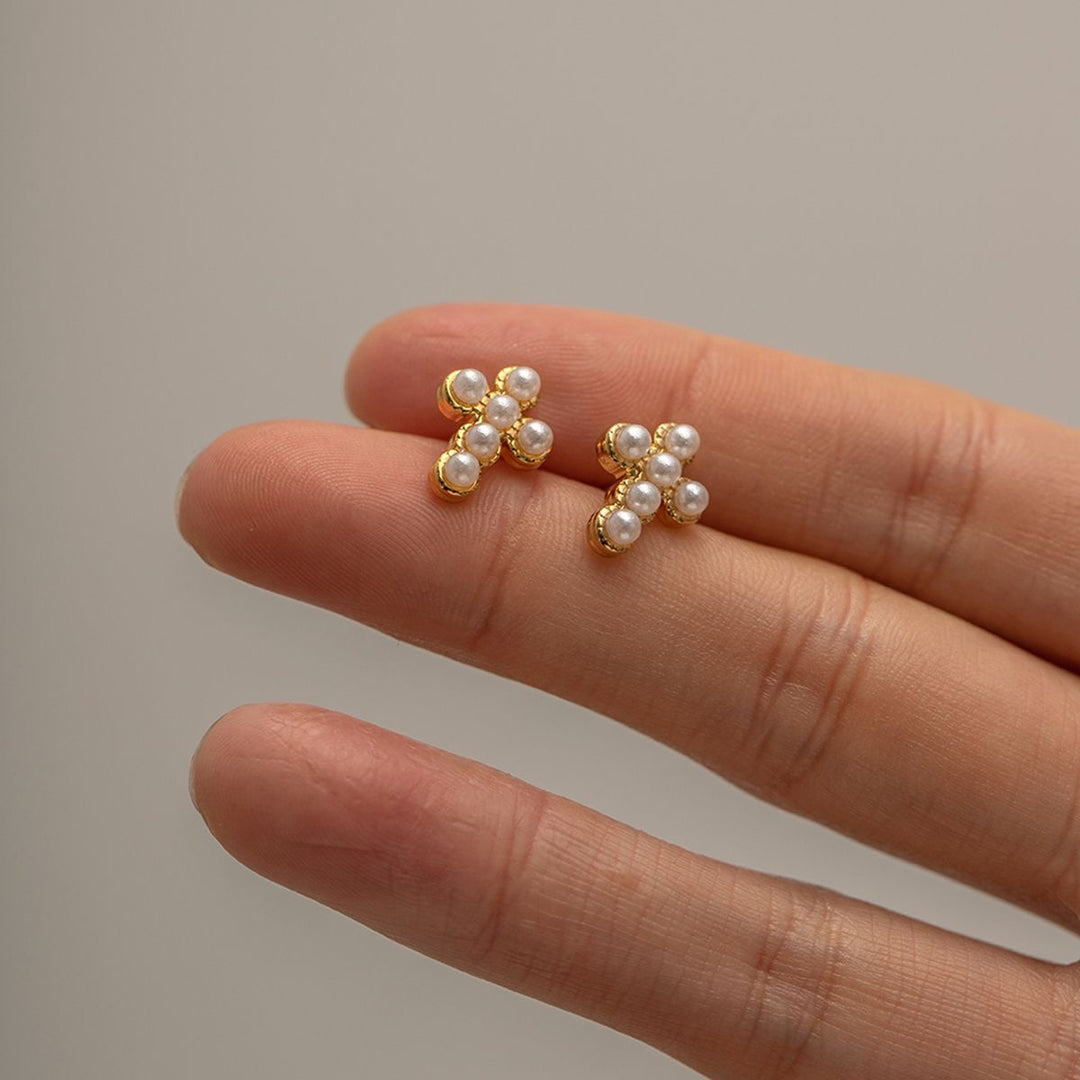 FAITH pearl cross studs